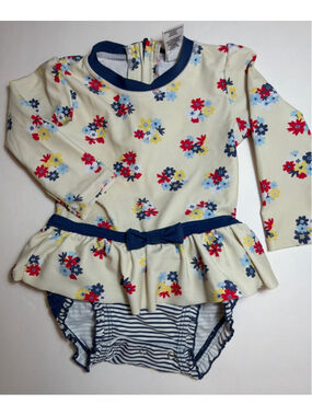 Girls Ruffle Butts One Piece Rashguard Bathing Swimsuit 12-18 Mos Floral Striped